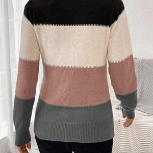 Color Block Mock Neck Long Sleeve Sweater