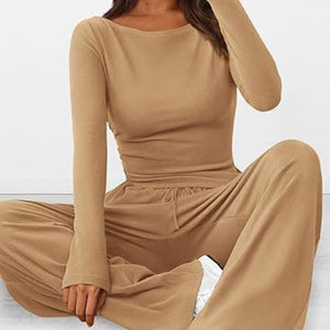 Round Neck Long Sleeve Top and Pants Set