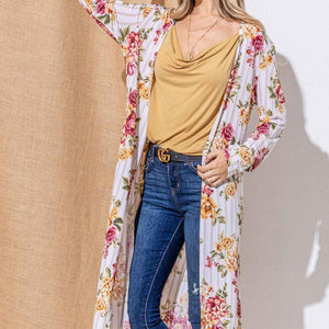 And The Why Floral Kimono Open Front Longline Cardigan