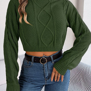 Cable-Knit Round Neck Cropped Sweater