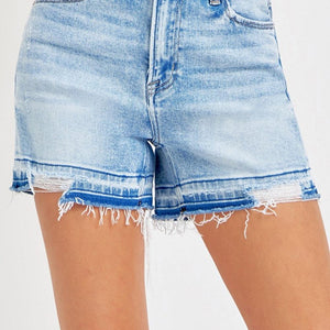 RISEN High Rise Distressed Hem Denim Shorts