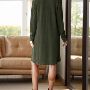 Notched Long Sleeve Mini Dress with Pockets