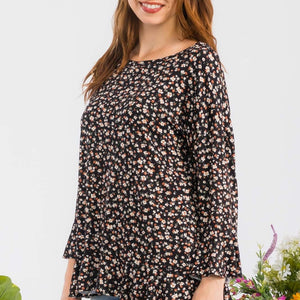 Celeste Full Size Floral Ruffle Detail Top