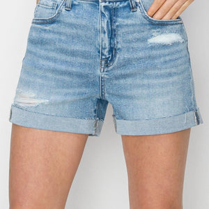 RISEN Distressed Mid-Rise Waist Denim Shorts