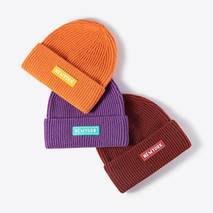 NEWYORK Patch Rib-Knit Cuffed Beanie