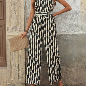 Tied Printed Grecian Neck Jumpsuit