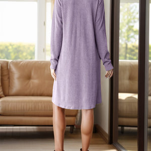 Notched Long Sleeve Mini Dress with Pockets