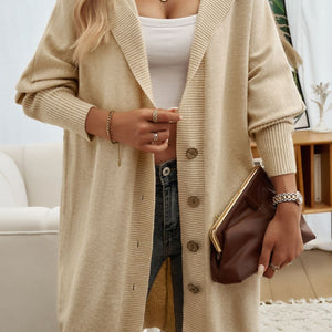 Devine Button Up Long Sleeve Hooded Cardigan