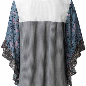 Full Size Printed Round Neck Three-Quarter Sleeve Blouse