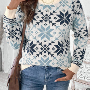 Perfee Graphic Round Neck Long Sleeve Sweater