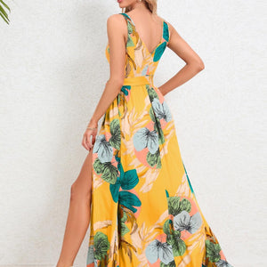 Slit Tied Printed Surplice Dress