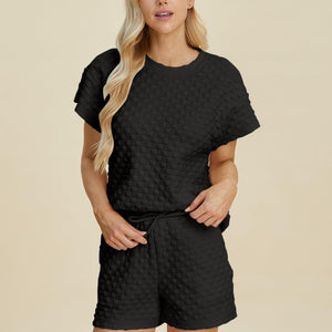 Double Take Full Size Texture T-Shirt and Shorts Set