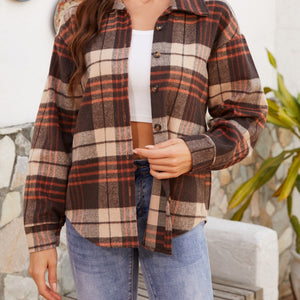 Plaid Button Up Long Sleeve Jacket