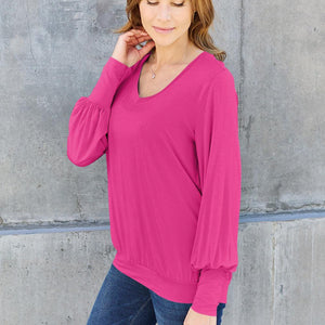 Basic Bae Full Size V-Neck Lantern Sleeve Top