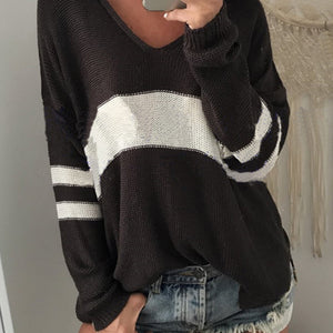 Striped V-Neck Long Sleeve Sweater