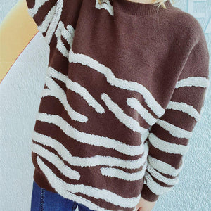 Contrast Round Neck Long Sleeve Sweater