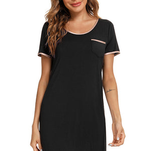 Contrast Trim Pocketed Round Neck Lounge Dress