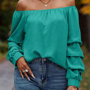 Ruched Off-Shoulder Long Sleeve Blouse