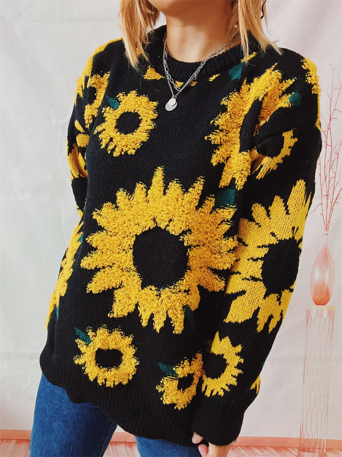 Sunflower Dropped Shoulder Long Sleeve Sweater