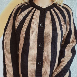 Contrast Stripes Button Down Long Sleeve Cardigan