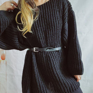 Boat Neck Long Sleeve Sweater with Belt