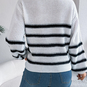 Striped Round Neck Long Sleeve Sweater