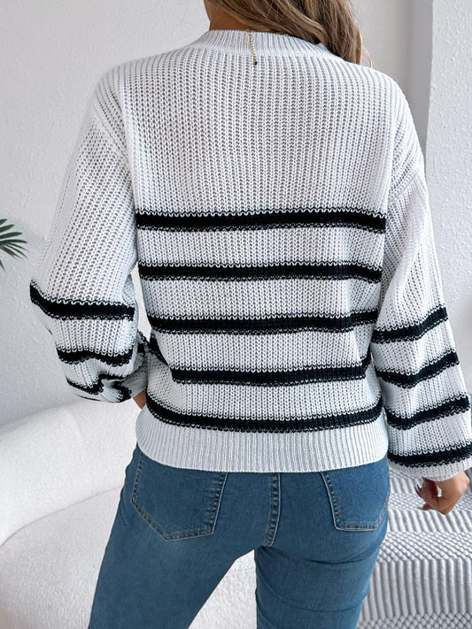 Striped Round Neck Long Sleeve Sweater