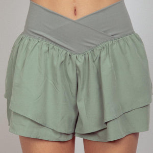 VERY J V-Shaped High Waist Layered Active Shorts