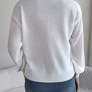 Cable-Knit V-Neck Lantern Sleeve Sweater