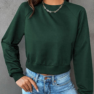 Perfee Raglan Sleeve Round Neck Cropped Sweatshirt