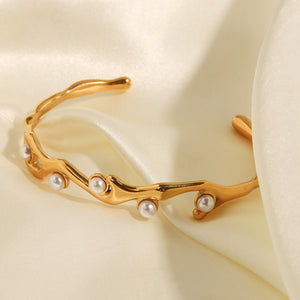 Inlaid Synthetic Pearl Open Bracelet