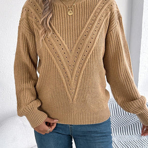 Openwork Round Neck Long Sleeve Sweater