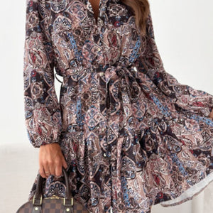 Ruffle Hem Floral Long Sleeve Dress