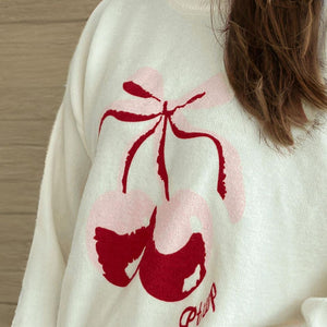 Cherry Round Neck Long Sleeve Sweater