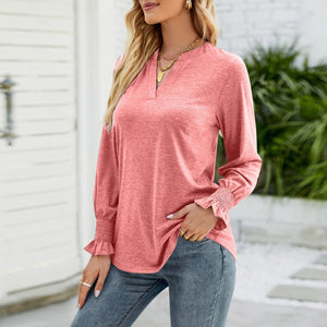 Full Size Notched Long Sleeve T-Shirt