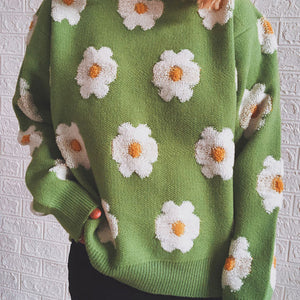 Flower Round Neck Long Sleeve Sweater