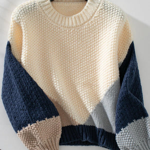 Color Block Round Neck Dropped Shoulder Sweater