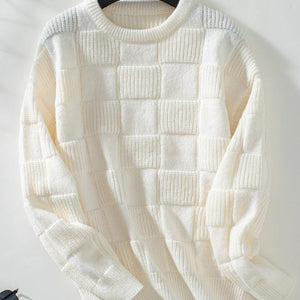 Checkered Round Neck Long Sleeve Sweater