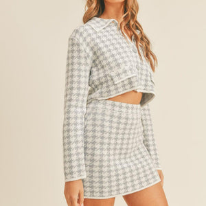 MABLE Houndstooth Cropped Knit Cardigan and Mini Skirt Set