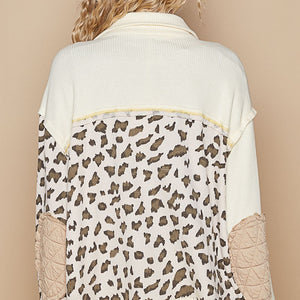 POL Leopard Exposed Seam Button Up Quilted Jacket