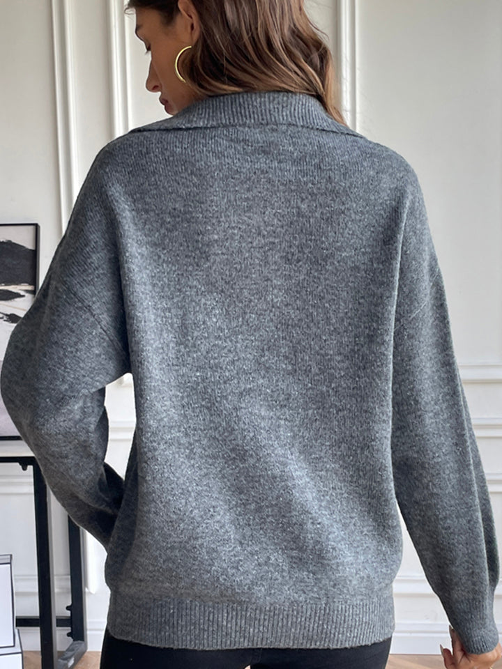 Half Zip Dropped Shoulder Sweater