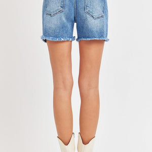 RISEN Front Slit Raw Hem Denim Shorts