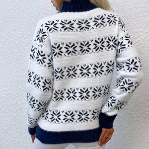 Snowflake Pattern Mock Neck Sweater