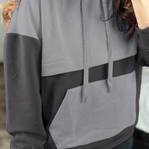 Drawstring Color Block Long Sleeve Hoodie