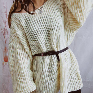 Boat Neck Long Sleeve Sweater with Belt