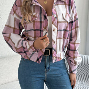 Plaid Button Up Long Sleeve Jacket