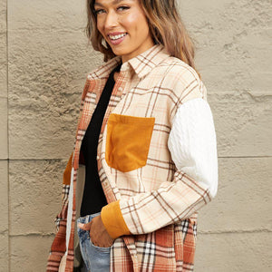 Double Take Plaid Color Block Dropped Shoulder Shacket