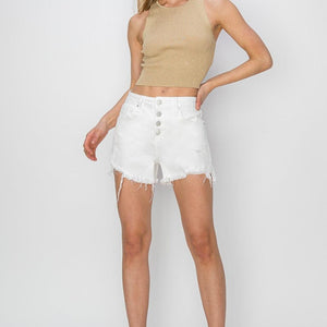 RISEN Button Fly Frayed Hem Denim Shorts