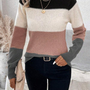 Color Block Mock Neck Long Sleeve Sweater