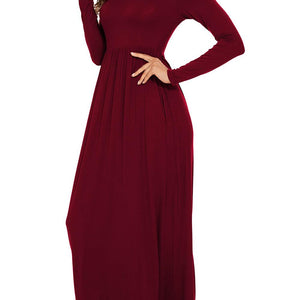 Round Neck Long Sleeve Pocketed Maxi Dress